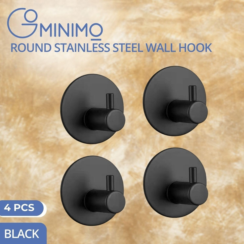 Gominimo Round Stainless Steel Wall Hook 4pcs (Black)