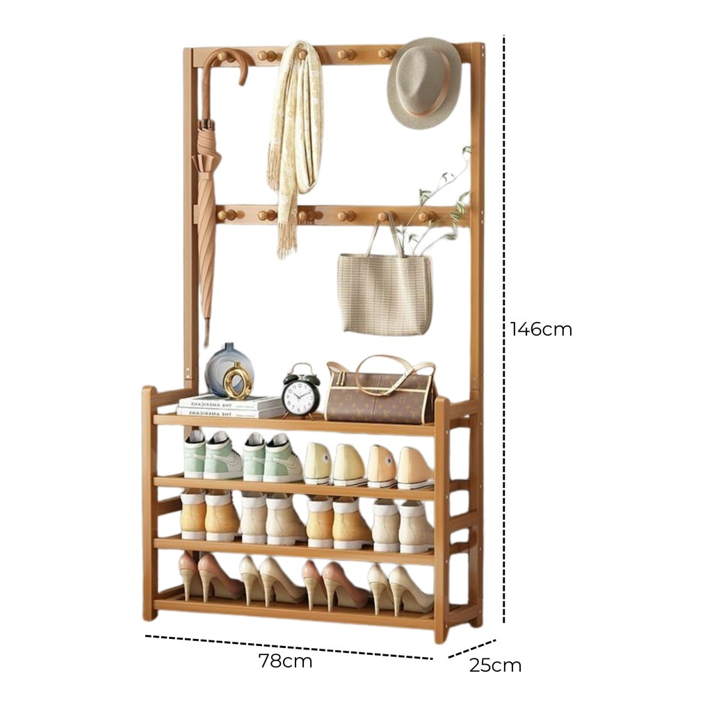 GOMINIMO Bamboo Clothes Rack and Shoe Rack Shelves 80cm