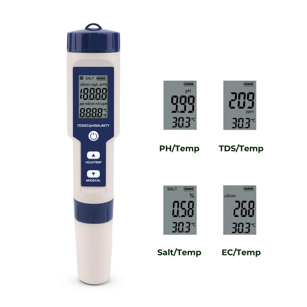 NOVEDEN 5 in 1 Digital Water Quality Test Meter(White+Blue)