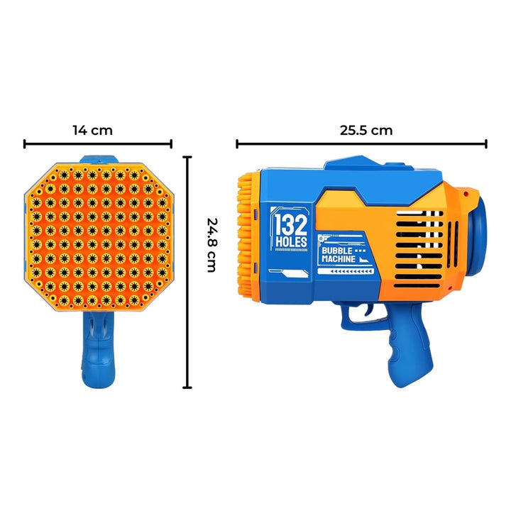 GOMINIMO 132 Holes Rechargeable Bubbles Machine Gun for Kids (Orange and Blue)