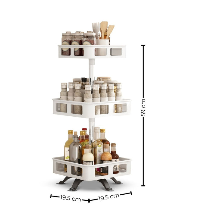 GOMINIMO 3 Tier Rotating Spice Rack Square Shape (White)