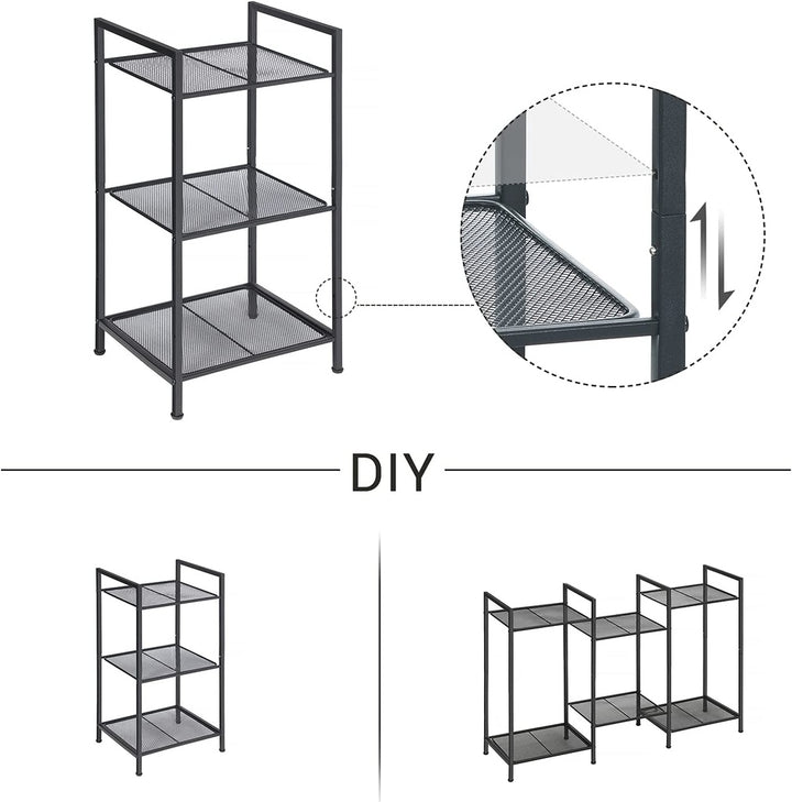 SONGMICS Bathroom Shelf 3-Tier Storage Rack with Adjustable Shelf Black