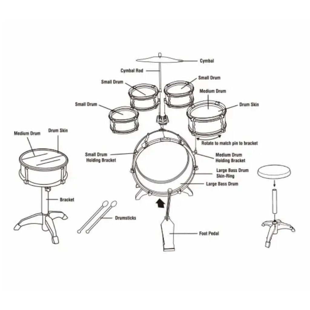 GOMINIMO Kids 6pcs Drum Set with Drummer Seat (Red) GO-KDS-100-BHP