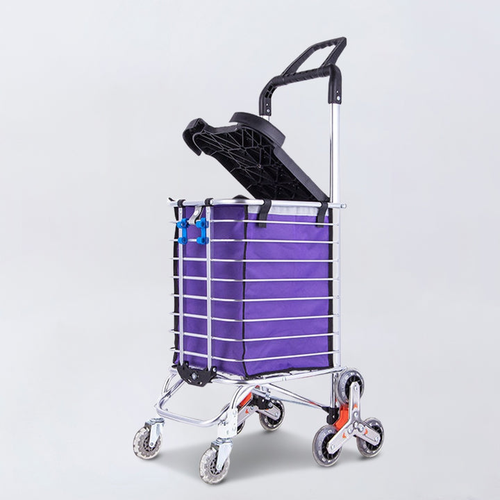 GOMINIMO Foldable Aluminum Shopping Trolley Cart with Wheels and Lids (Purple and Silver)