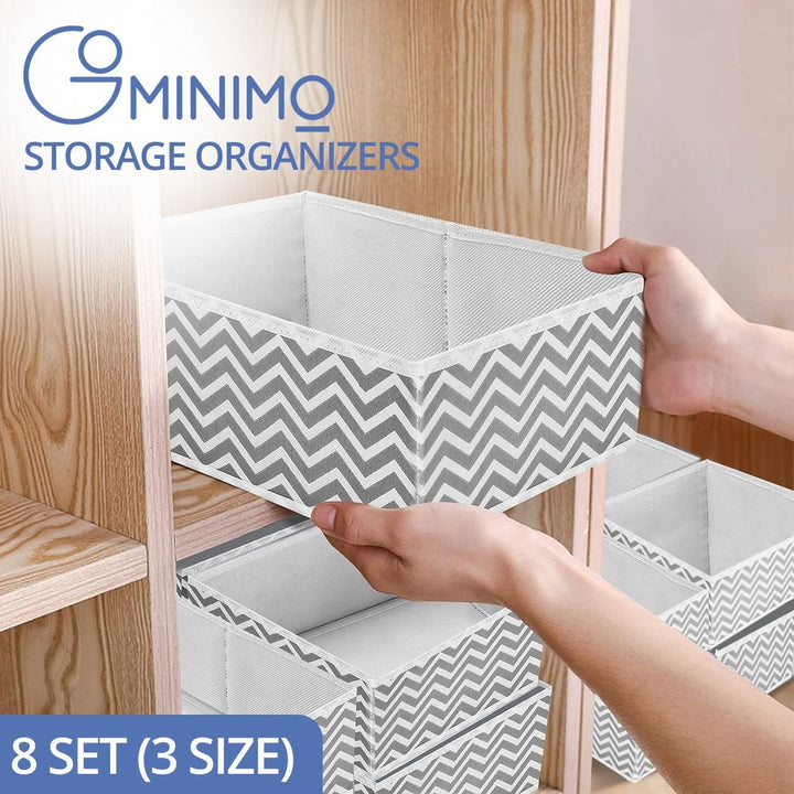 GOMINIMO 8 Set Foldable Clothes Storage Organizers in 3-Size (Stripe)