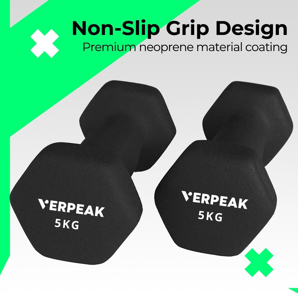 Verpeak 12kg (1,2,3kg x 2) Neoprene Dumbbell Set