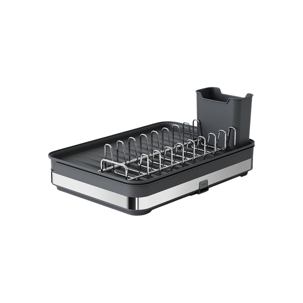 GOMINIMO Expandable Dish Drying Rack with Removable Cutlery Drainer and Utensils Holder (Black)