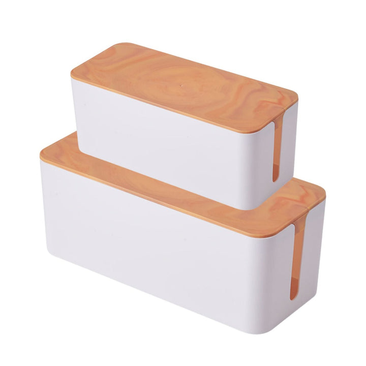 GOMINIMO Set of Two Cable Management Box with Wood Pattern Lid (White)