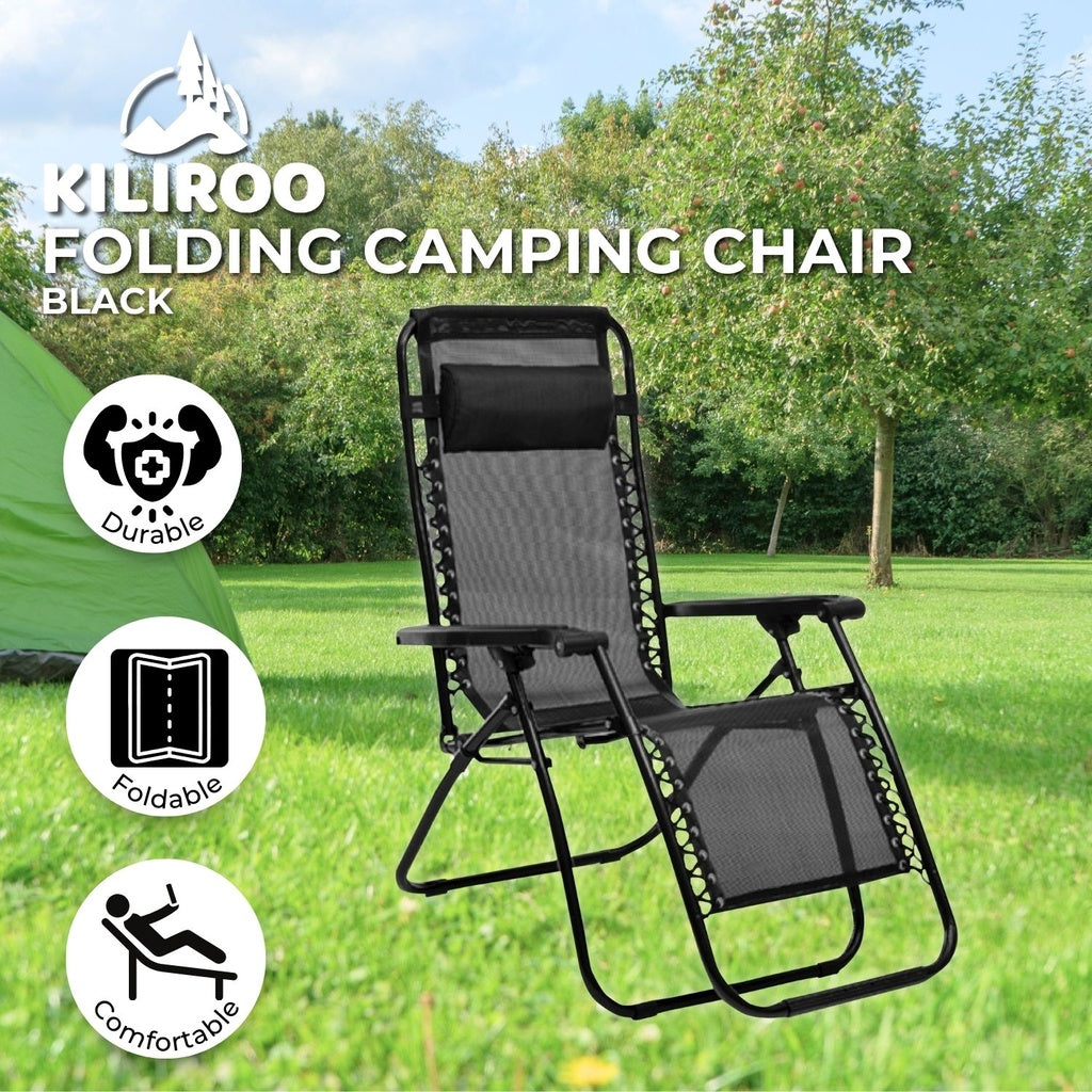 KILIROO Folding Reclining Camping Chair With Breathable Mesh (Black)