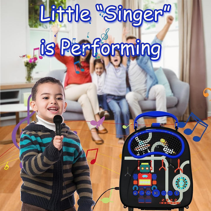 GOMINIMO Kids Portable Karaoke with Two Microphones (Rectangle, Black Robot)