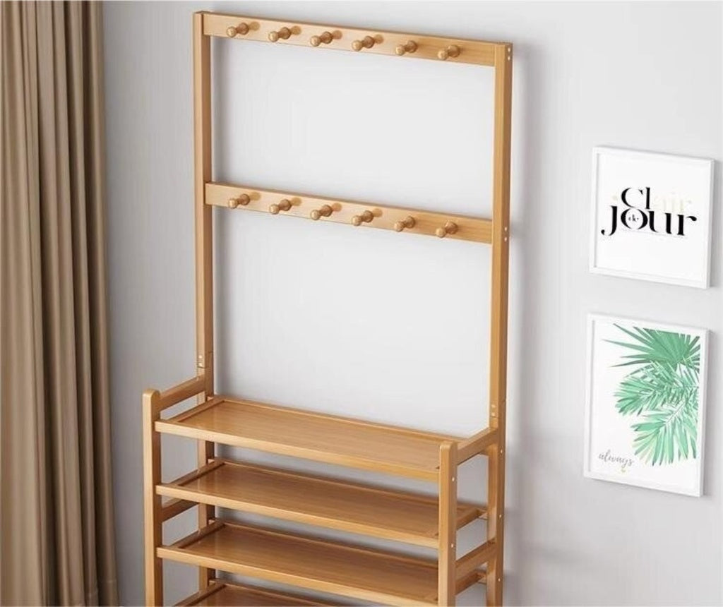 GOMINIMO Bamboo Clothes Rack and Shoe Rack Shelves 80cm