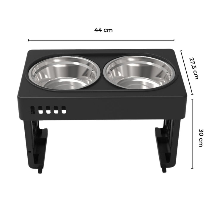 FLOOFI Elevated Raised Pet Feeder with Double Bowl (Black)