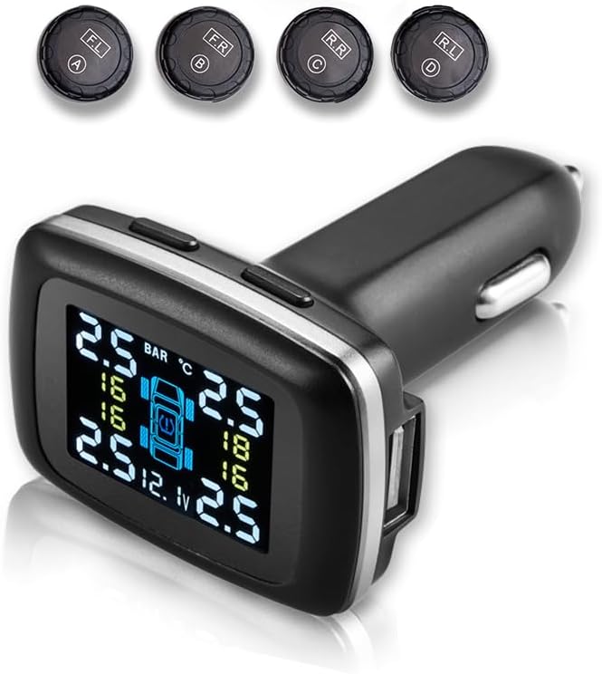 RYNOMATE Tire Pressure Monitoring System (External TPMS 12V Socket 4 Sensor)