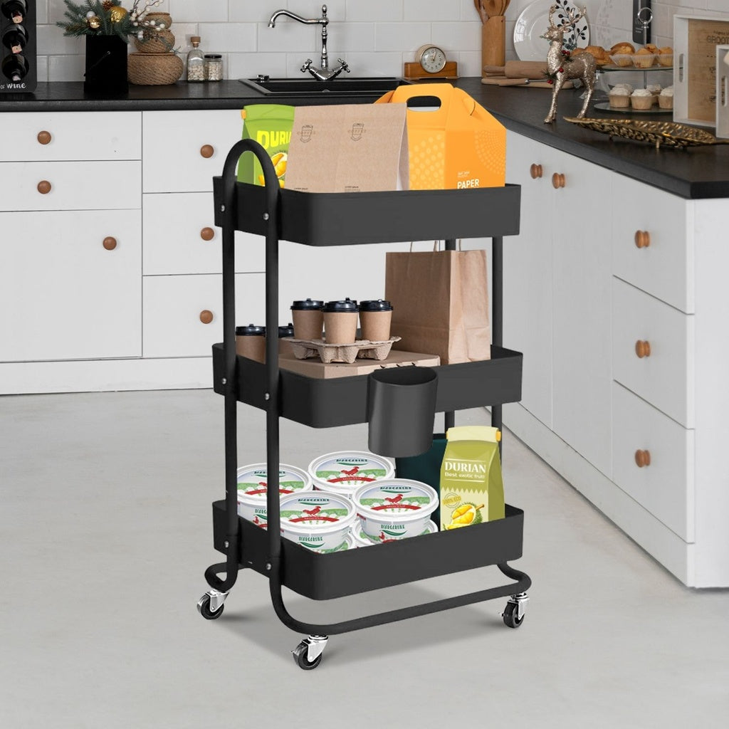 EKKIO Kitchen Trolley Cart 3 Tier (Black)