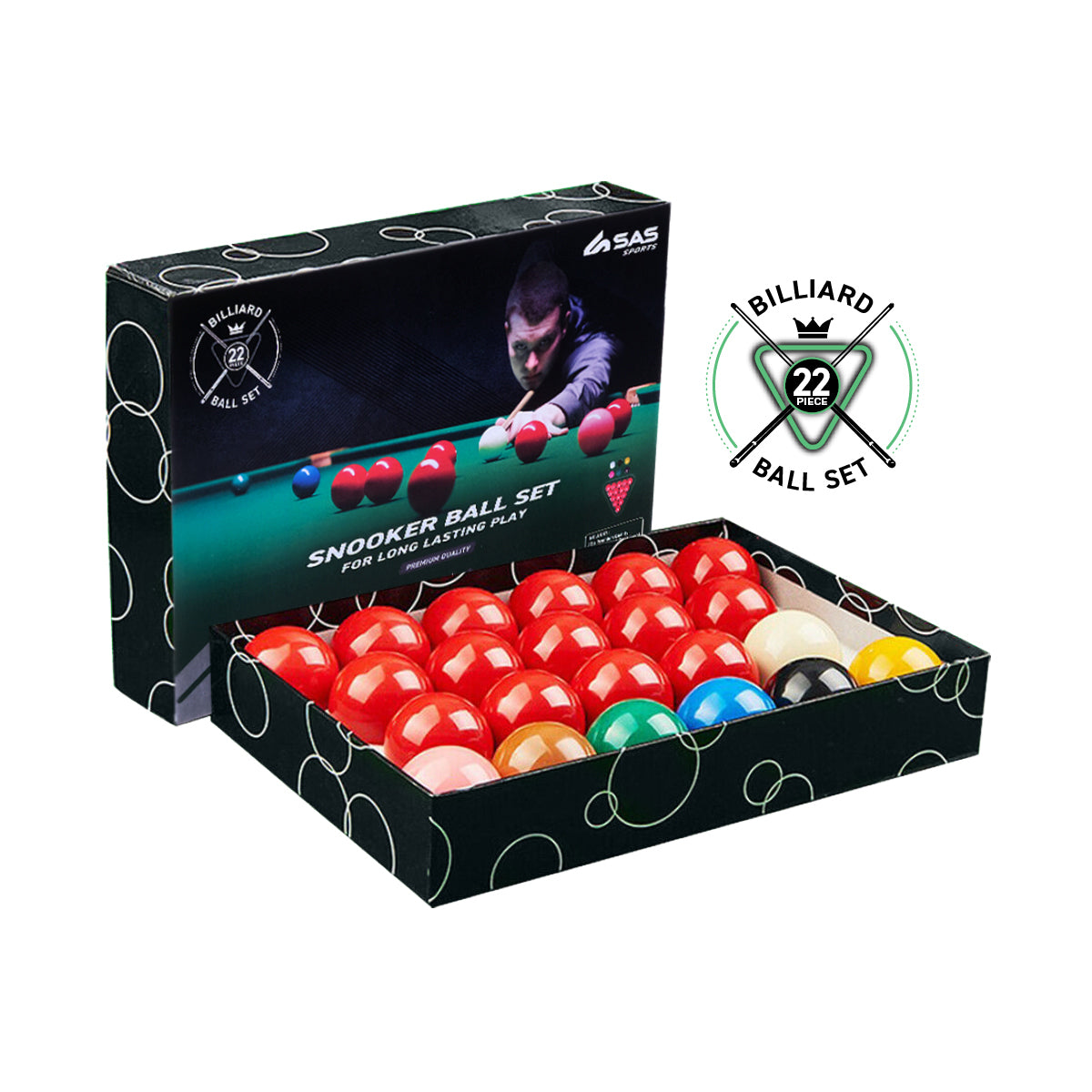 SAS Sports Snooker Ball Boxed Set Premium Quality &amp; Durability Gloss Finish