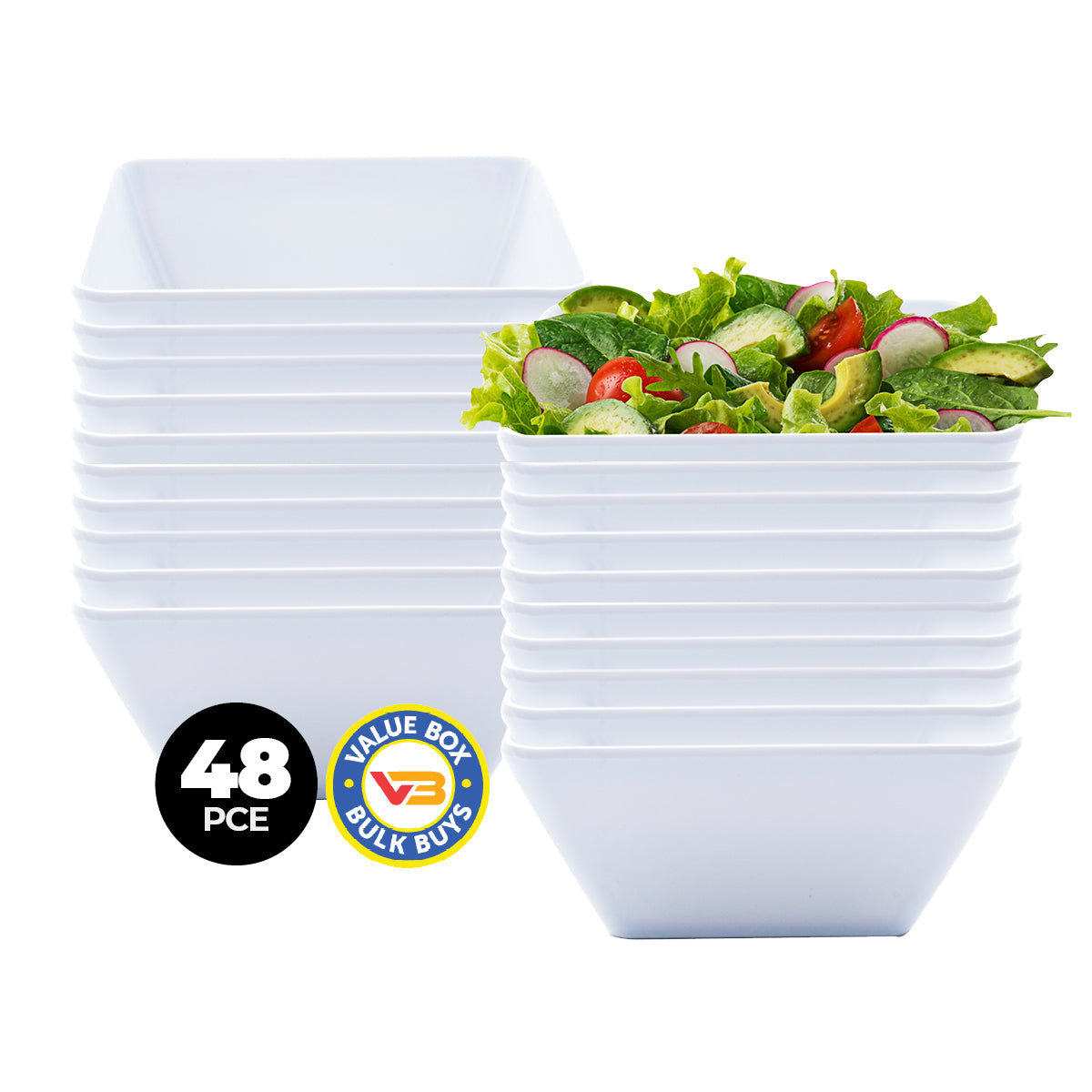 Home Master 48PCE Melamine Bowls Square Lightweight Durable Strong 20cm