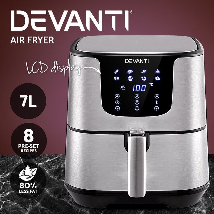 Devanti Air Fryer 7L LCD Fryers Stainless Steel