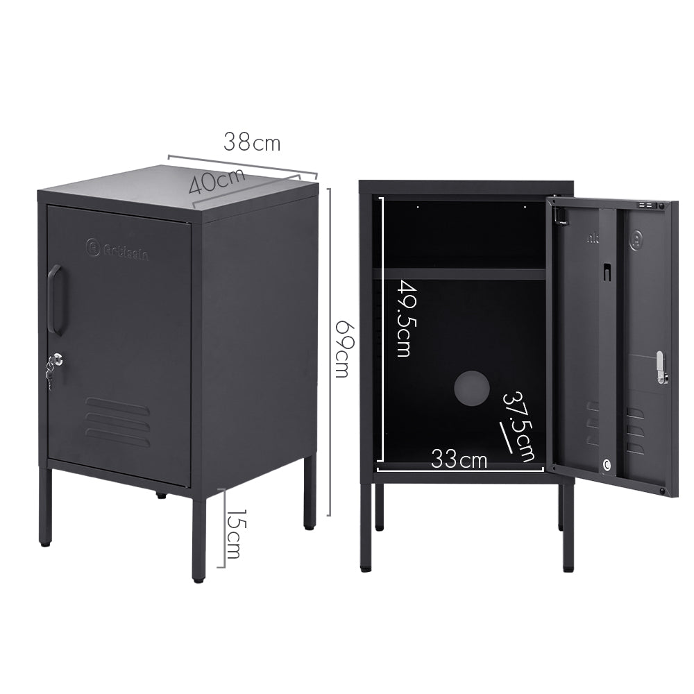 Artiss Bedside Table Metal Cabinet - Black