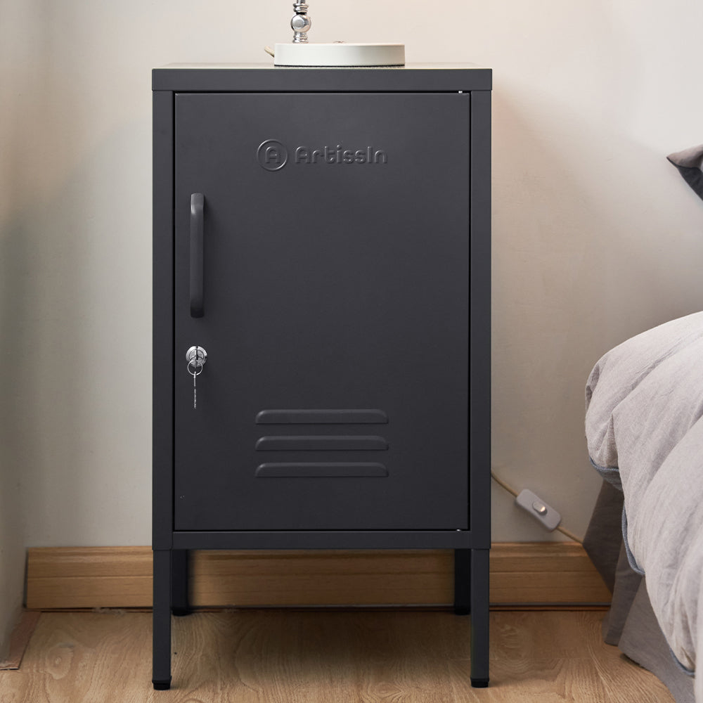 Artiss Bedside Table Metal Cabinet - Black