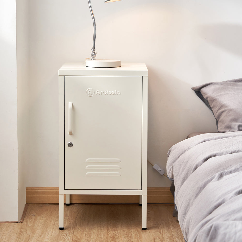 Artiss Bedside Table Metal Cabinet - White