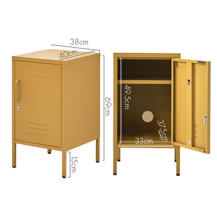 Artiss Bedside Table Metal Cabinet - Yellow