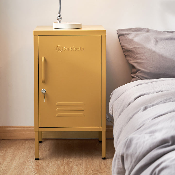 Artiss Bedside Table Metal Cabinet - Yellow