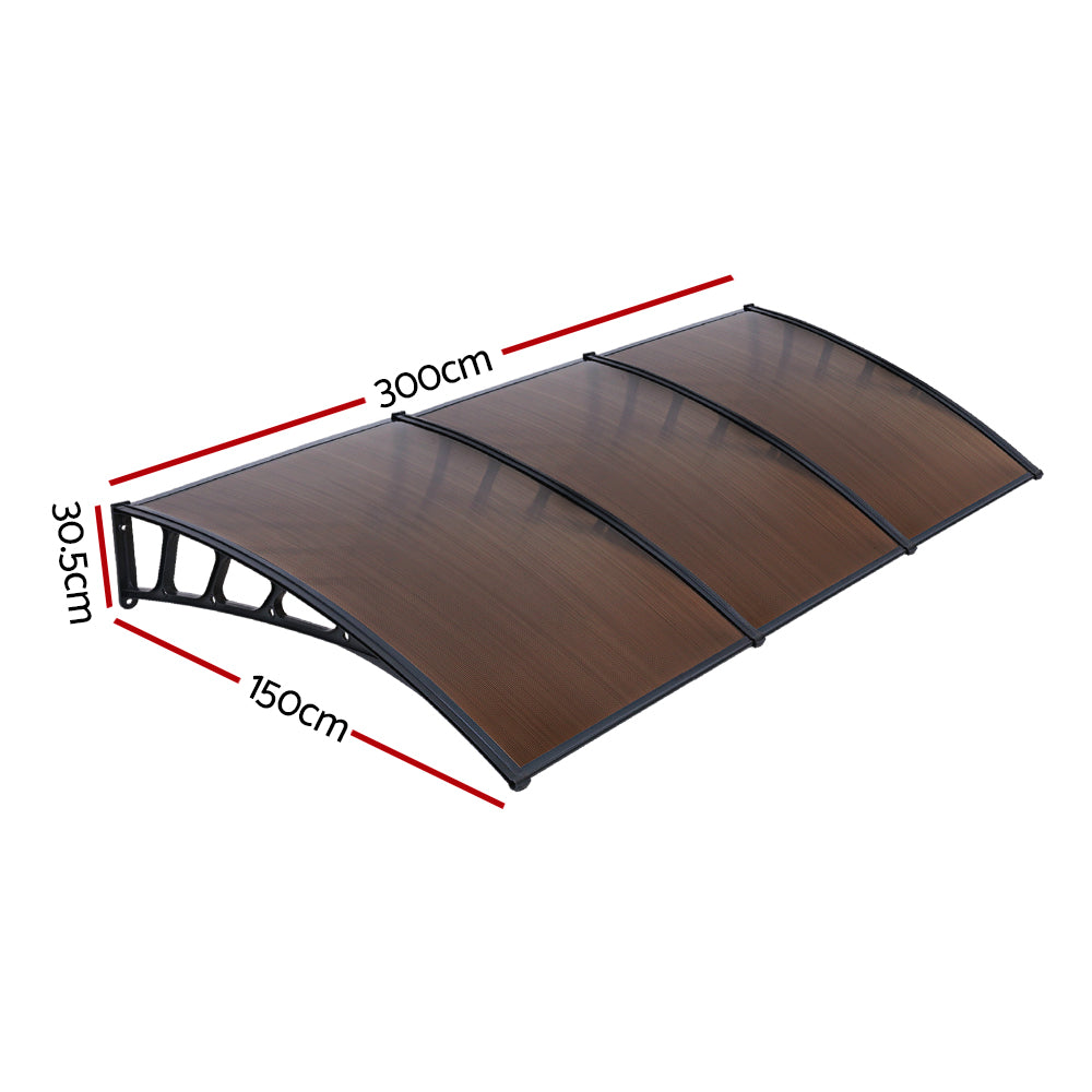 Instahut Window Door Awning Canopy 1.5mx3m Brown Sheet Black Plastic Frame