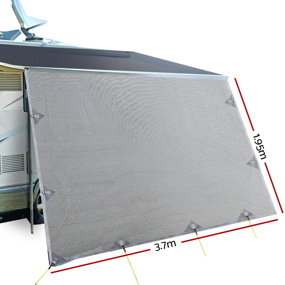 Caravan Privacy Screen Roll Out Awning 3.7X1.95M End Wall Side Sun Shade Grey