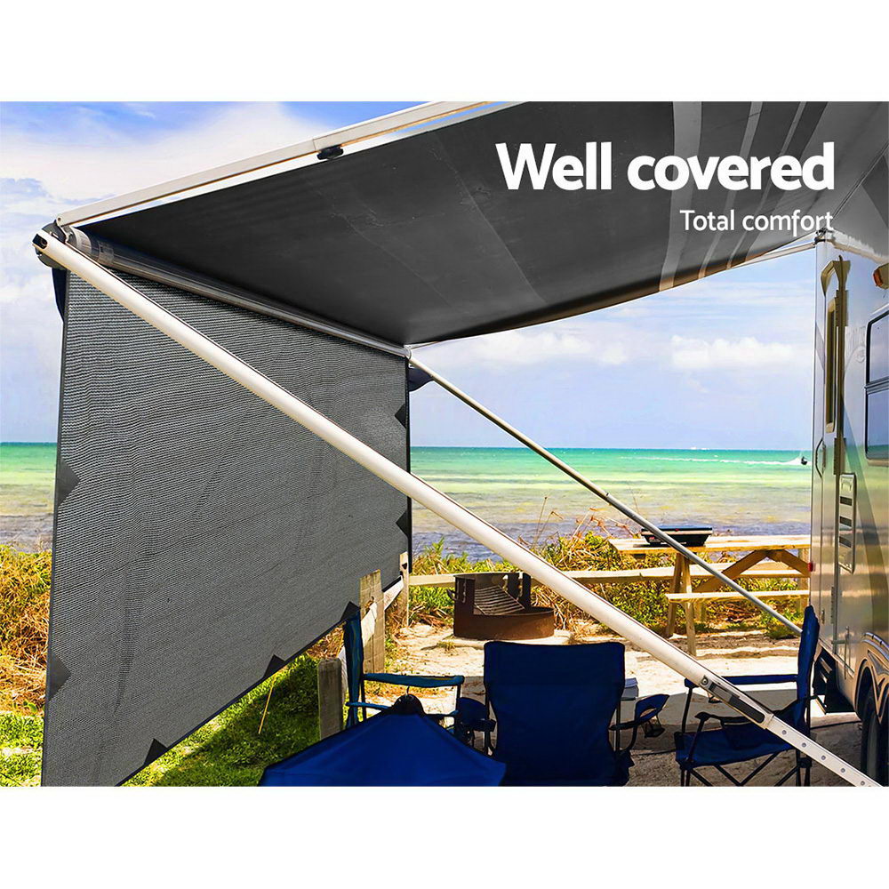 Caravan Privacy Screen Roll Out Awning 4.6x1.95M End Wall Side Sun Shade Grey