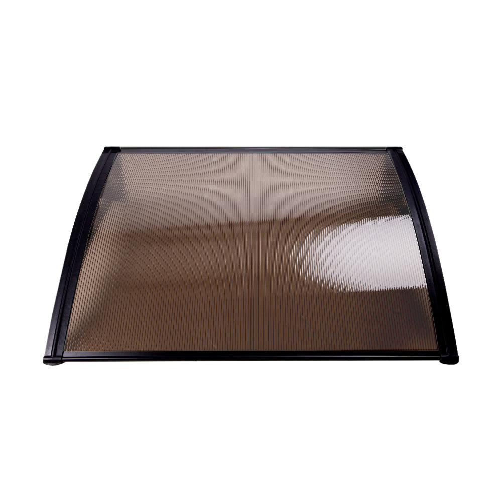 Instahut Window Awning Door Canopy 1m x 2m Brown Hollow Sheet Plastic Frame