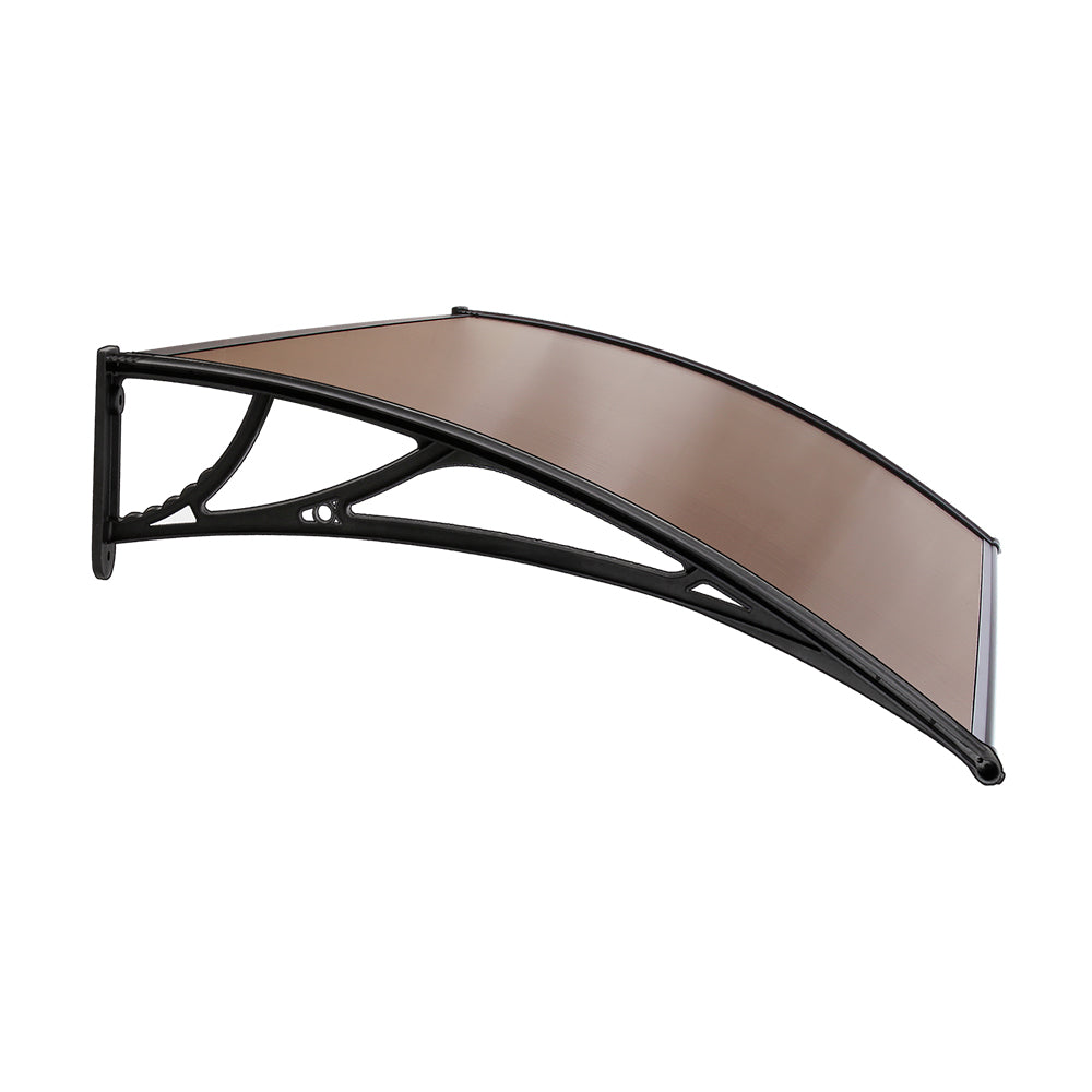 Instahut Window Door Awning Canopy 1mx2m Brown Sheet Black Plastic Frame