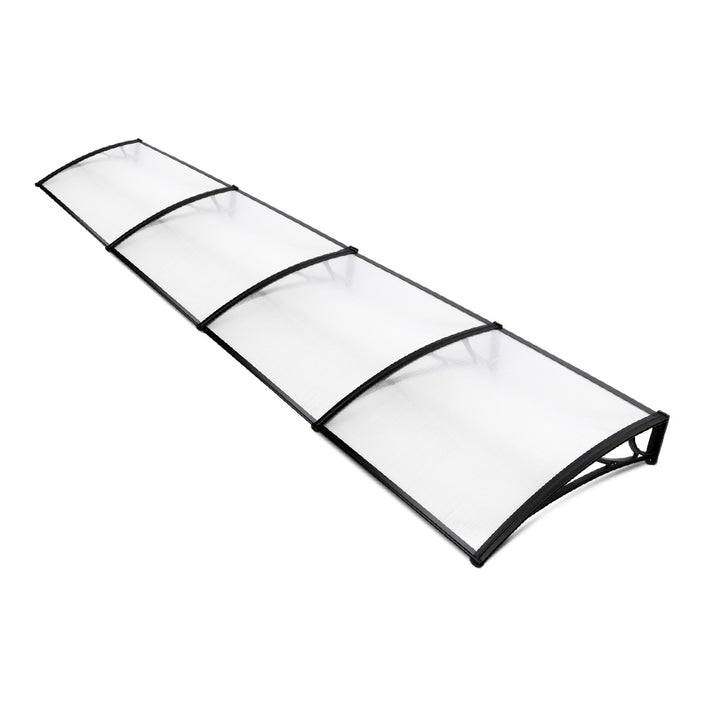 Instahut Window Awning Door Canopy 1m x 4m Transparent Sheet Black Plastic Frame