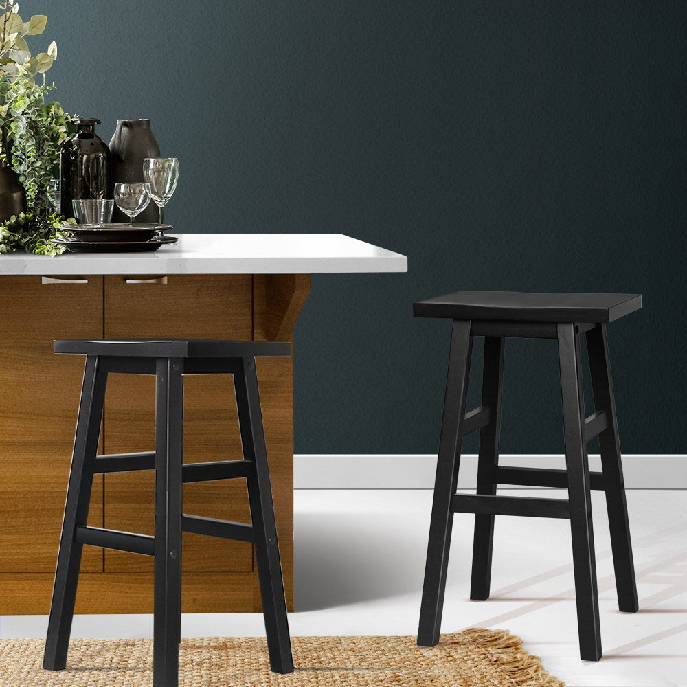 Artiss Bar Stools Kitchen Counter Stools Wooden Chairs Black x2