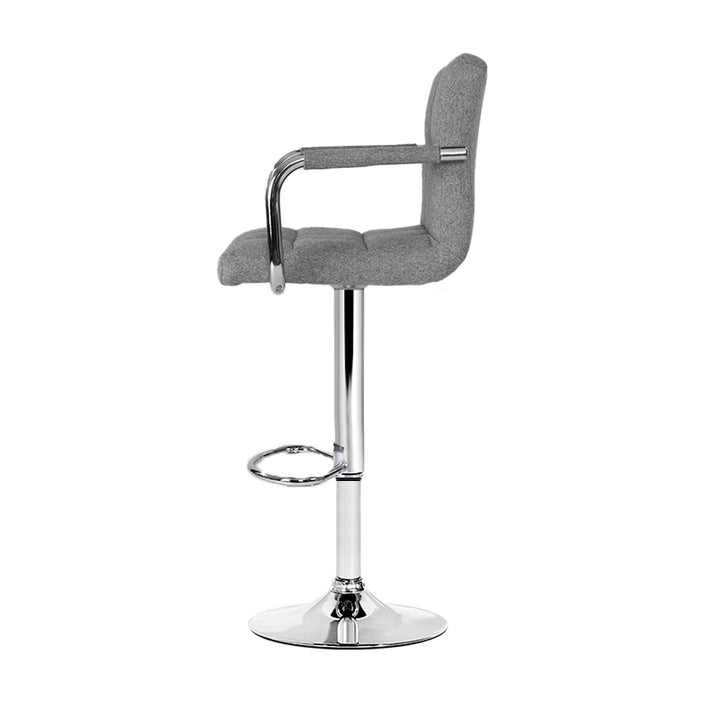 Artiss 2x Bar Stools Fabric Gas Lift w/Armrest Grey