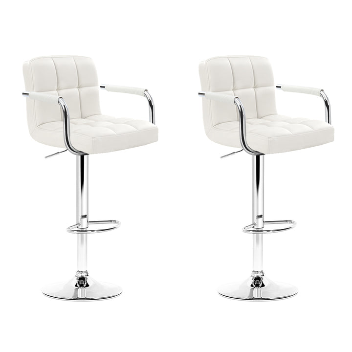 Artiss 2x Bar Stools Leather Gas Lift w/Armrest White