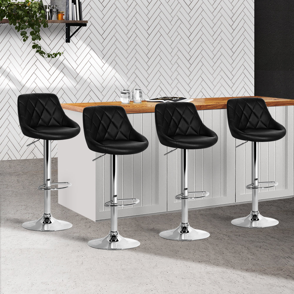 Artiss 4x Bar Stools Leather Padded Gas Lift Black