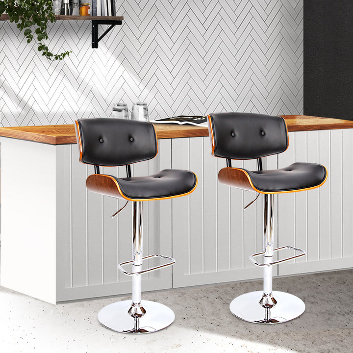 Artiss 2x Bar Stools Gas Lift Leather Black