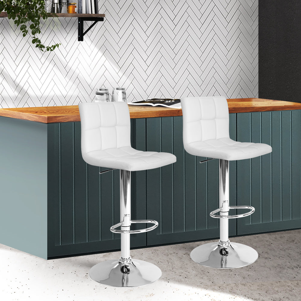 Artiss 2x Bar Stools Leather Gas Lift White