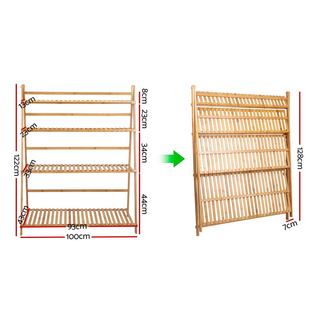 Artiss Plant Stand 4 Tier Bamboo Slat Flower Pot Shelf Pine