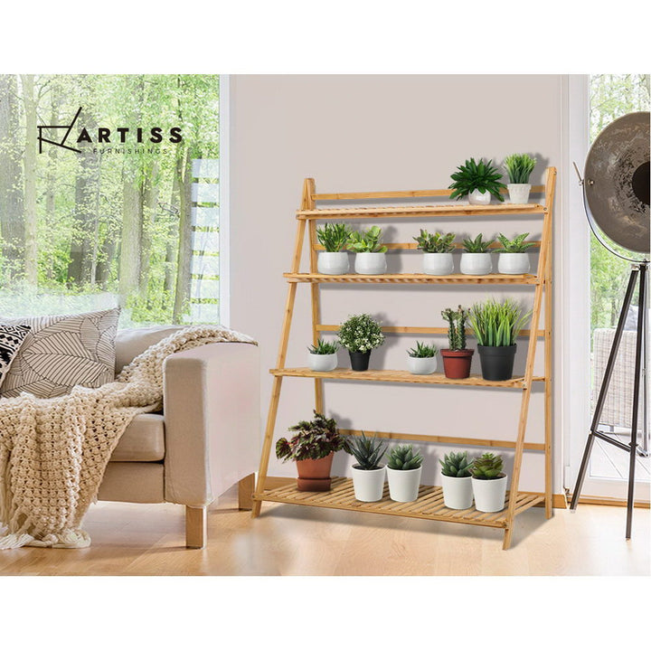 Artiss Plant Stand 4 Tier Bamboo Slat Flower Pot Shelf Pine