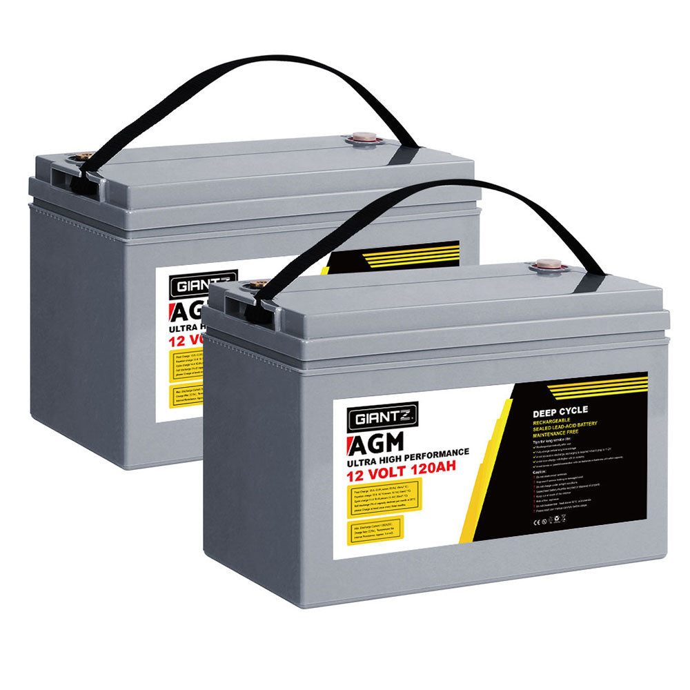 Giantz AGM Deep Cycle Battery 12V 120Ah x2 Box Portable Solar Caravan Camping