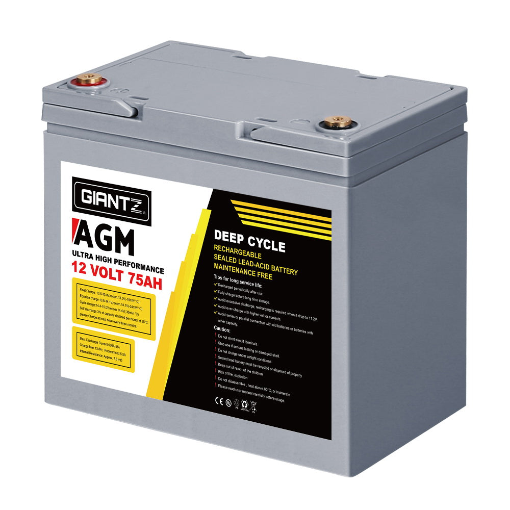 Giantz AGM Deep Cycle Battery 12V 75Ah Box Portable Solar Caravan Camping