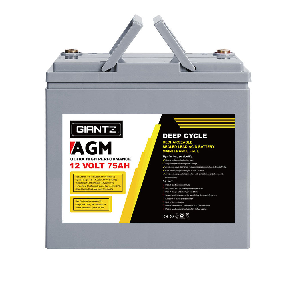 Giantz AGM Deep Cycle Battery 12V 75Ah x2 Box Portable Solar Caravan Camping