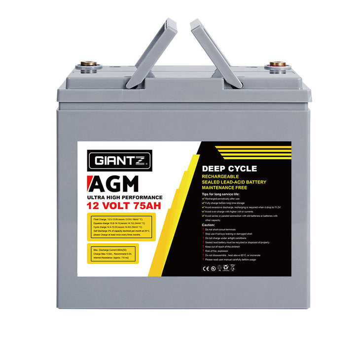 Giantz AGM Deep Cycle Battery 12V 75Ah x2 Box Portable Solar Caravan Camping