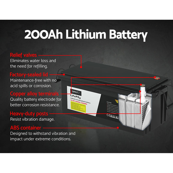 Giantz 12V 200Ah Lithium Battery LiFePO4 Deep Cycle Box Solar Caravan Camping