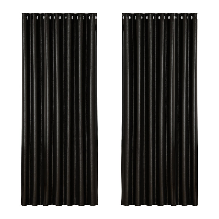 Artiss 2X Blockout Curtains Eyelet 240x230cm Black Shine