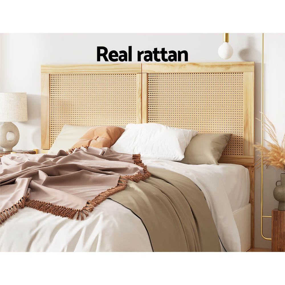 Artiss Bed Head Headboard Double Rattan - RIBO Pine