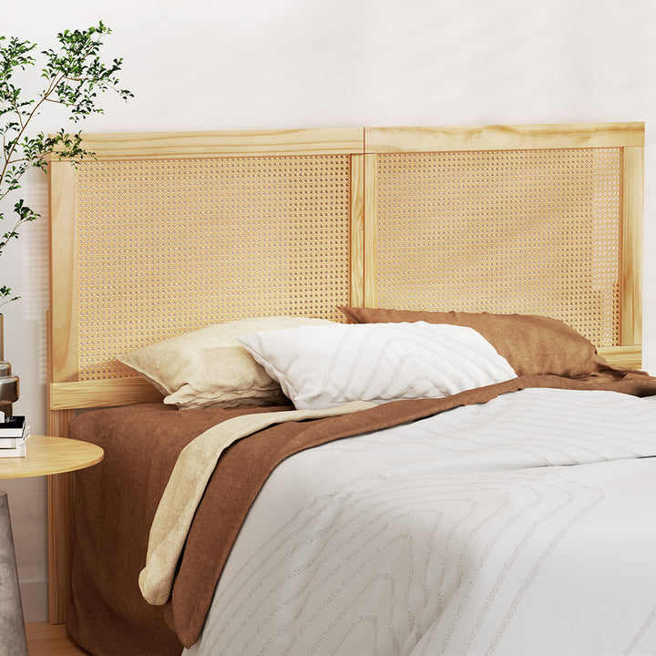 Artiss Bed Head Headboard Queen Rattan - RIBO Pine