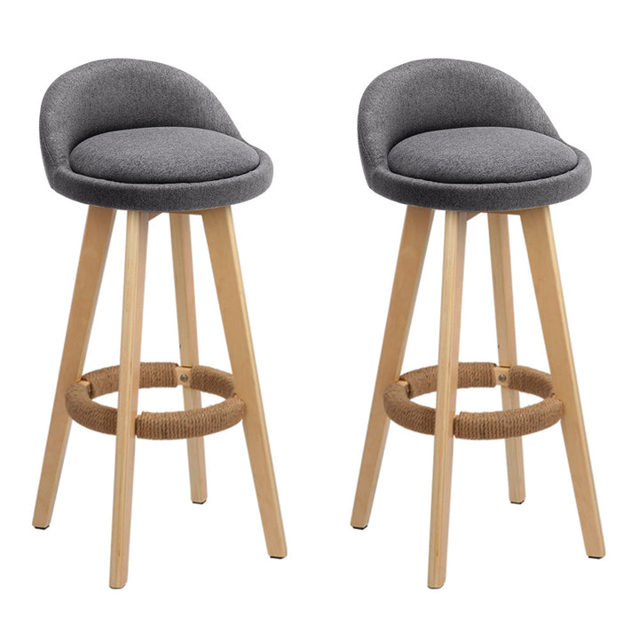 Artiss 2x Bar Stools Padded Linen Wooden Grey