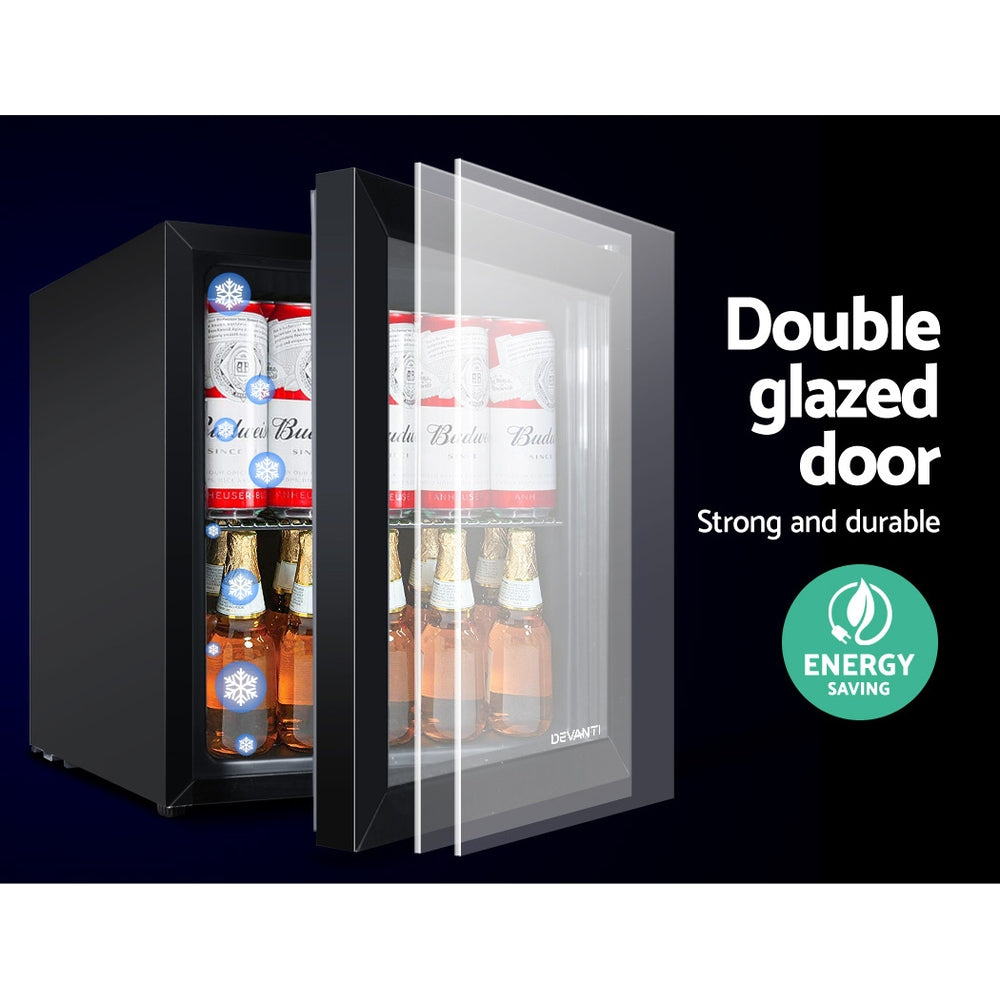 Devanti 46L Bar Fridge Glass Door w/Light Black